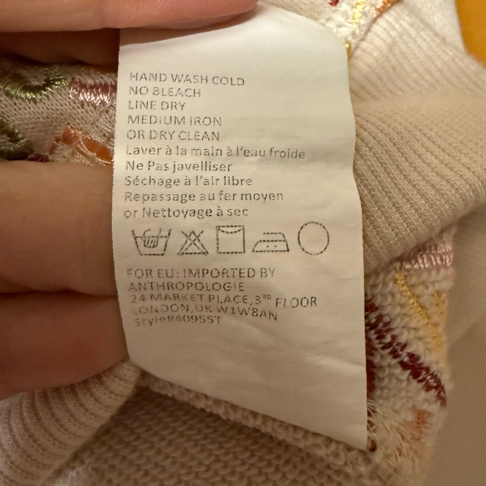 Anthropologie Brand Tiny Floral Embroidered Sweatshirt - Cream View 4